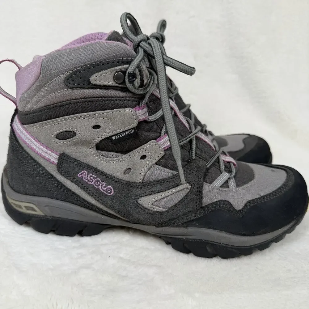 Asolo Women’s Waterproof Hiking Boots Gray Pink Vibrant Mid Ankle Size 9